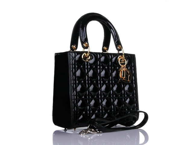 lady dior patent leather bag 6322 black with gold hardware